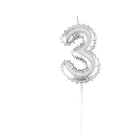 Bougie Chiffre Effet Ballon Argent 8cm Chiffres de 0 à 9