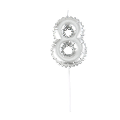 Bougie Chiffre Effet Ballon Argent 8cm Chiffres de 0 à 9
