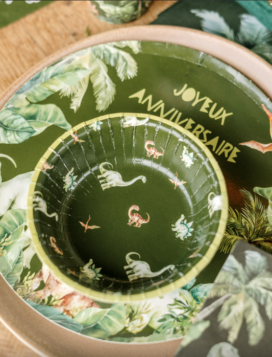 Lot de 6 Bols Dinosaure – Carton Vert Ø13 cm