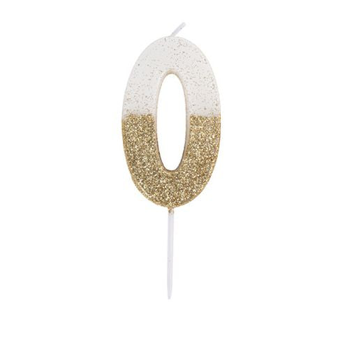 Bougie Chiffre Blanche Paillettes Or 7cm Chiffres 0 à 9