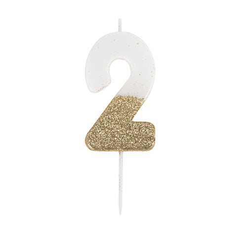 Bougie Chiffre Blanche Paillettes Or 7cm Chiffres 0 à 9