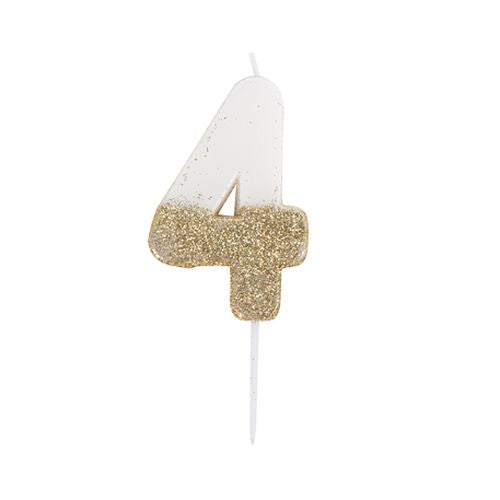 Bougie Chiffre Blanche Paillettes Or 7cm Chiffres 0 à 9