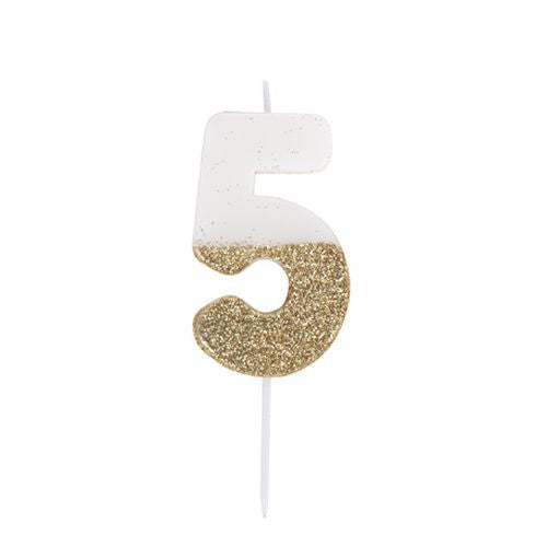 Bougie Chiffre Blanche Paillettes Or 7cm Chiffres 0 à 9