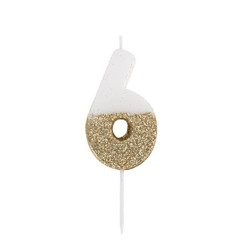 Bougie Chiffre Blanche Paillettes Or 7cm Chiffres 0 à 9