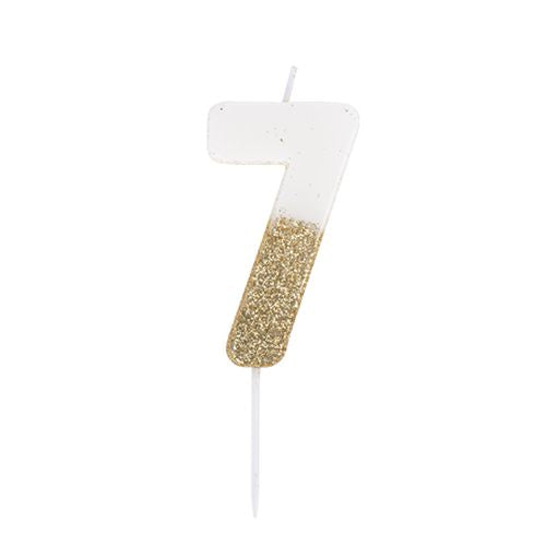 Bougie Chiffre Blanche Paillettes Or 7cm Chiffres 0 à 9