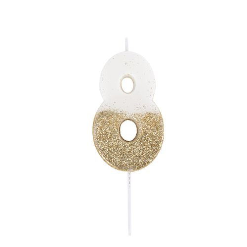 Bougie Chiffre Blanche Paillettes Or 7cm Chiffres 0 à 9
