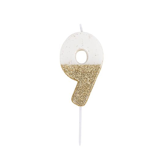 Bougie Chiffre Blanche Paillettes Or 7cm Chiffres 0 à 9