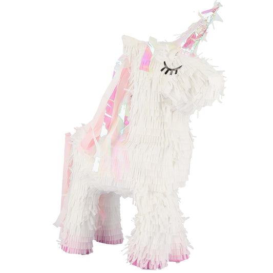 Piñata Licorne Carton Blanc, Rose et Iridescent 34x53x15cm