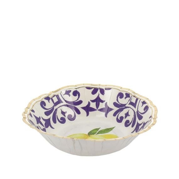 Lot de 8 Bols Dolce Vita Citrons – Carton Bleu Roi, Jaune, Blanc & Or Ø13,5 cm