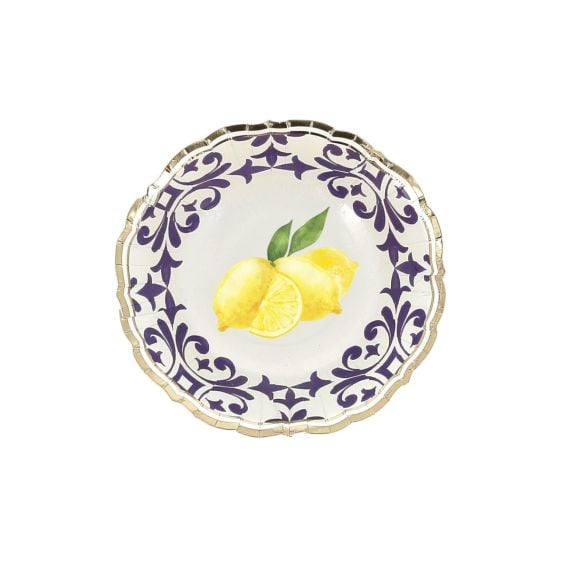Lot de 8 Bols Dolce Vita Citrons – Carton Bleu Roi, Jaune, Blanc & Or Ø13,5 cm