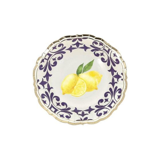 Lot de 8 Bols Dolce Vita Citrons – Carton Bleu Roi, Jaune, Blanc & Or Ø13,5 cm